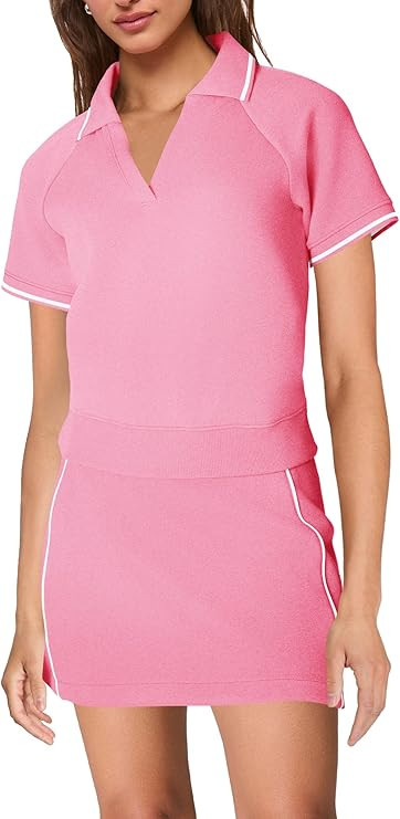 SENSERISE Womens Workout Sets 2 Piece Outfits V Neck Short Sleeve Polo Shirt and Tennis Skort Set... | Amazon (US)