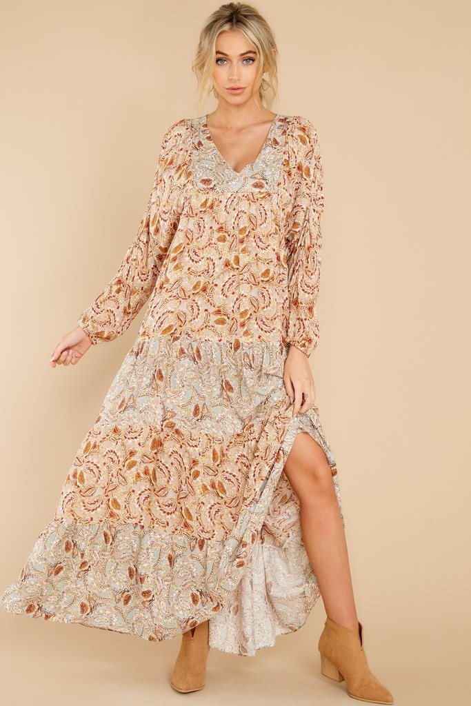 Fall's Forecast Sage Multi Print Maxi Dress | Red Dress 