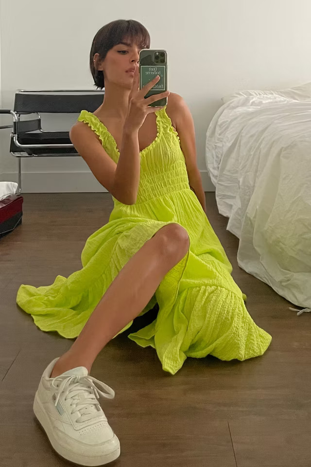 UO Odessa Smocked Ruffle Midi Dress | Urban Outfitters (US and RoW)