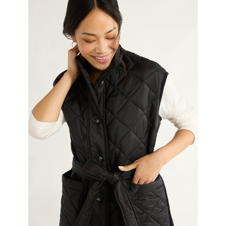 Free Assembly Women's Quilted Vest with Belt, Sizes XS-XXL - Walmart.com | Walmart (US)
