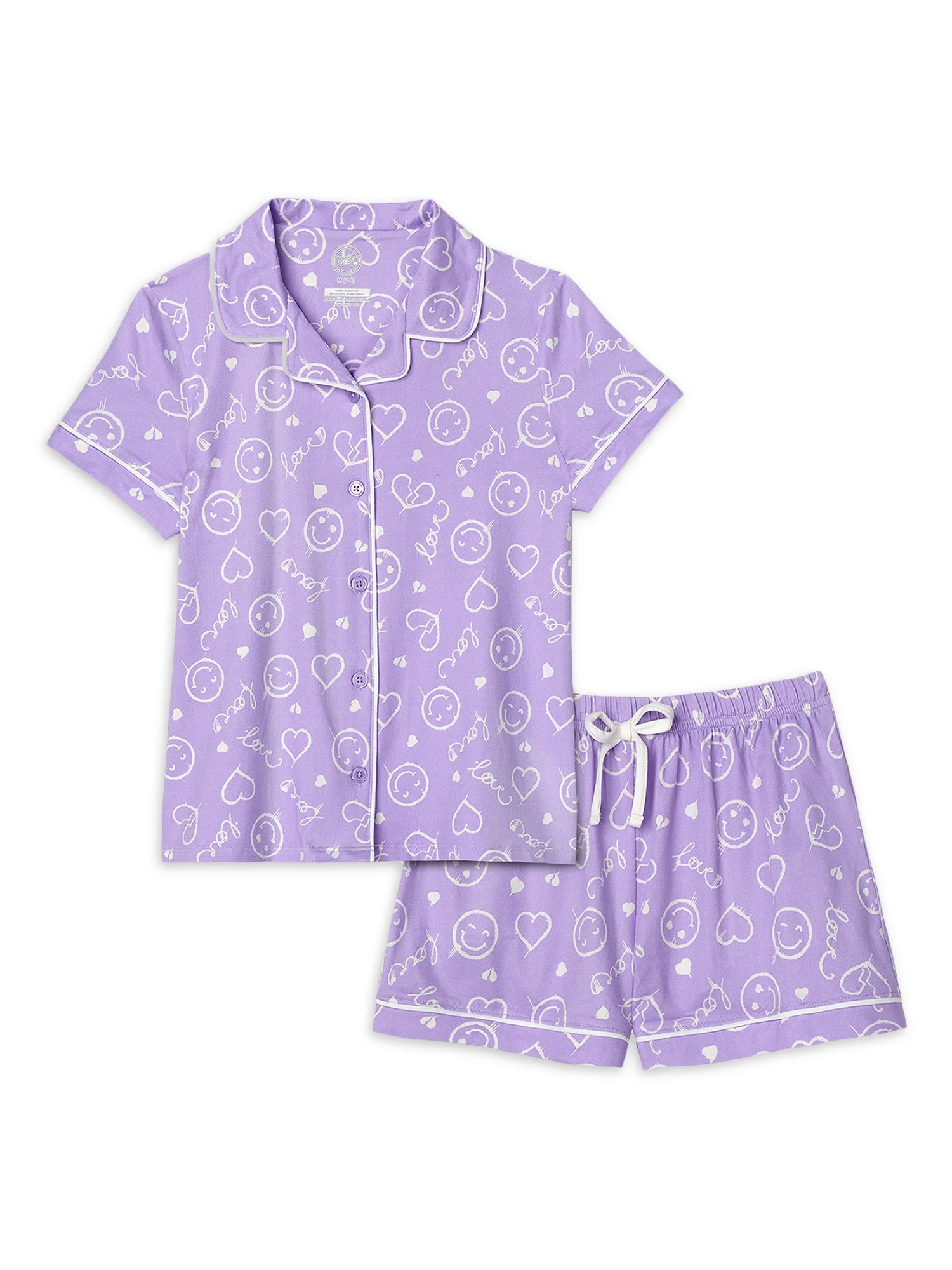 Wonder Nation Girls Button Front Sleep Coat Set Pajama, 2-piece, Sizes 4-18 & Plus | Walmart (US)