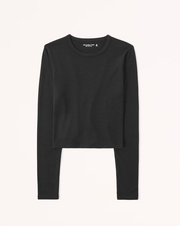Women's Long-Sleeve Refined Cozy Crew Tee | Women's Tops | Abercrombie.com | Abercrombie & Fitch (US)