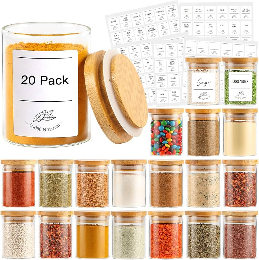 4oz Glass Spice Jars with Bamboo Lids, 20 Pack Clear Borosilicate Glass Food Storage Containers w... | Amazon (CA)