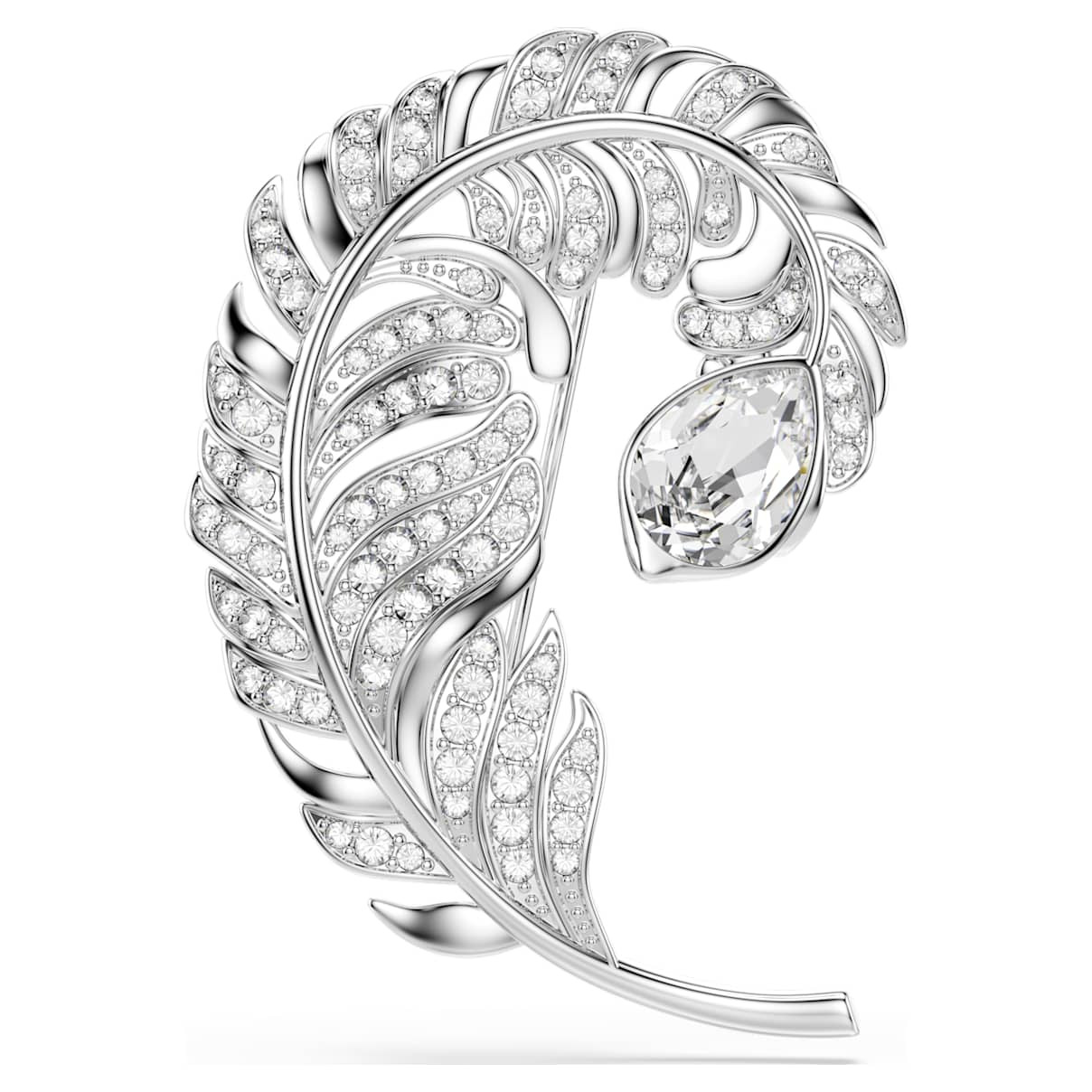 Idyllia brooch, Mixed cuts, Feather, Rhodium plated | SWAROVSKI