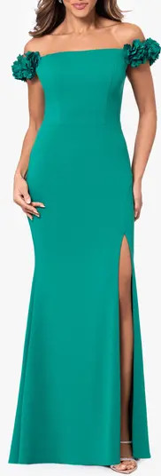 Flower Off the Shoulder Scuba Crepe Gown | Nordstrom