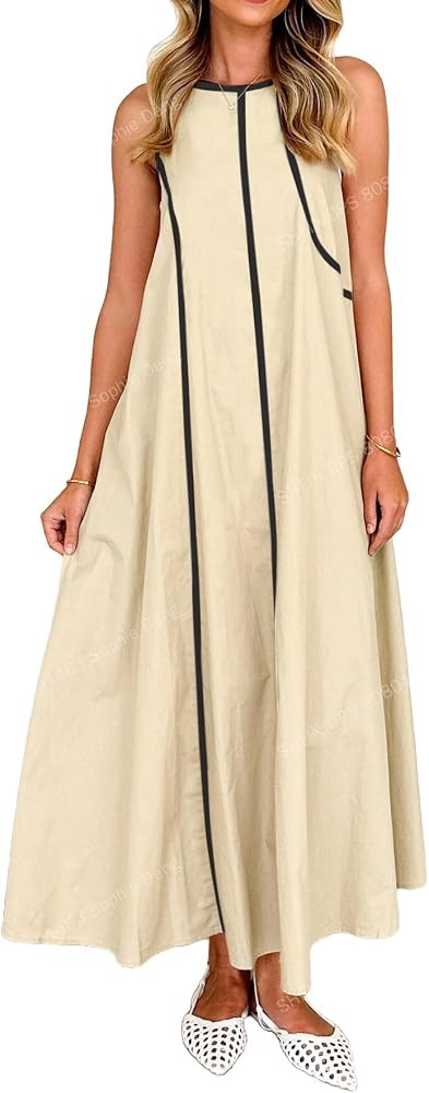 SHENHE Women's Summer Maxi Dress Sleeveless Flowy Casual Tank Sundress | Amazon (US)