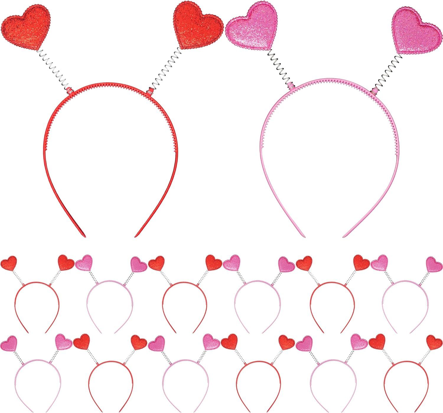 KatchOn, Glitter Pink and Red Heart HeadBand - Pack of 12 | Valentines Day Heart Head Boppers for... | Amazon (US)
