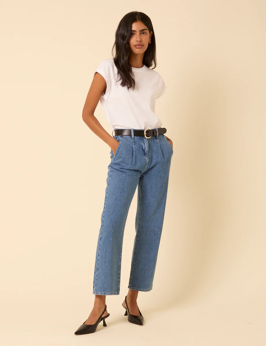 Blue High Rise Pleated Straight Leg Jeans | Nobody's Child