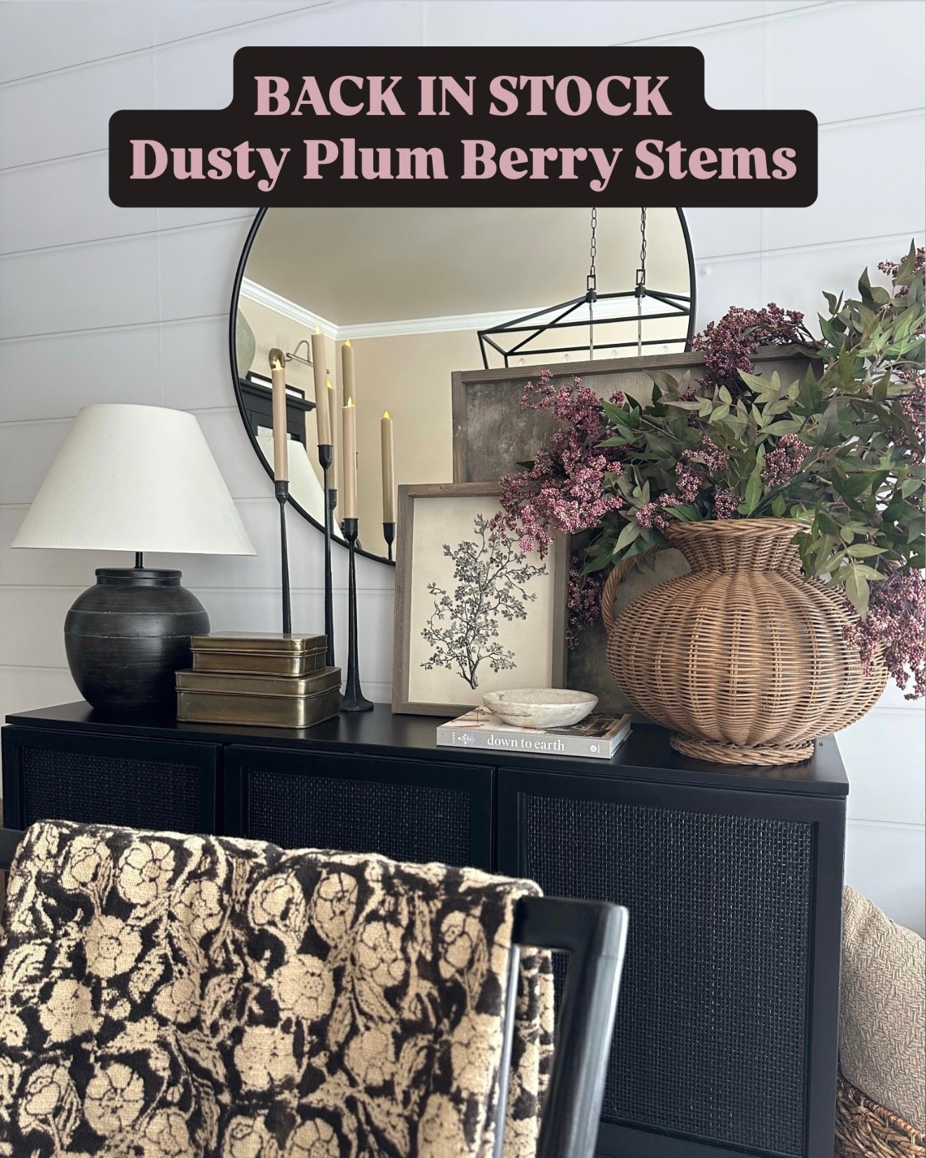 Berry Stems Back In Stock. 

Follow @farmtotablecreations on Instagram for more cozy home inspiration.

These gorgeous berry stems are back in stock and won’t last long. Other colors are also available. 

Plus, This sideboard vignette brings together warm neutrals, layered textures, and timeless accents for a clean modern organic look. The round black mirror adds depth and contrast, while stacked art, soft candlelight, and a woven wicker vase filled with faux berry stems keep the styling grounded and inviting. It’s a simple way to create a statement moment without overwhelming the space—perfect for a dining room, entryway, or living area.

The build-a-sign frame feature is 15% off with my code FARMTOTABLE.
For reference:
Botanical Print 12x16
Abstract Art 24x24
Both in Briarsmoke stain

#sideboarddecor #roundmirror #consoledecor #modernorganic #neutraldecor #homedecor #interiorstyling #wovenaccent #candlesticks #wallart


#LTKSaleAlert #LTKHome

#LTKSeasonal #LTKHome #LTKSaleAlert