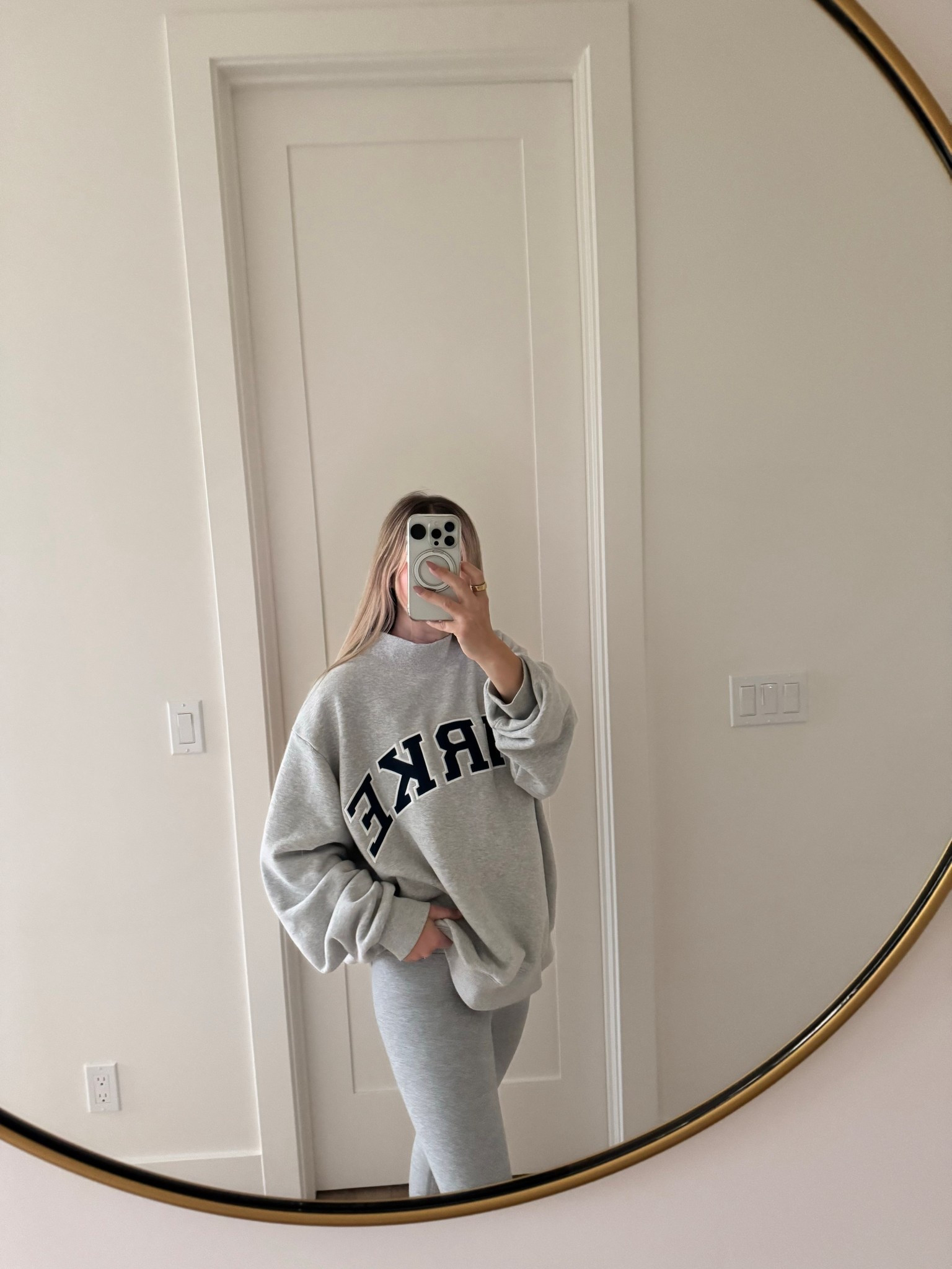 rainy day outfit, wearing a L/XL in this grey and navy parke sweatshirt and a small in the grey alo leggings 

#LTKSeasonal #LTKPetite #LTKFindsUnder100