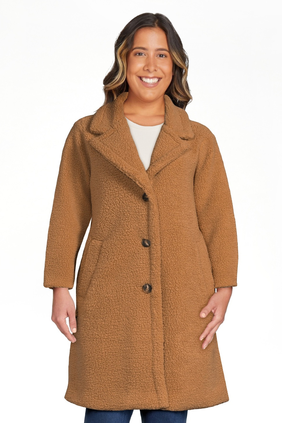 Time and Tru Women's Notch Collar Faux Sherpa Coat, Sizes XS-3X | Walmart (US)
