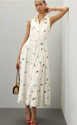 PRABAL GURUNG White Floral Sleeveless Embroidered Cotton Midi Dress Size 6 | eBay US