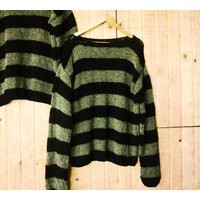 Striped Sweater, Uniform Green & Black Stripey Jumper, Grunge Punk Mohair Hand Knit Sweater | Etsy (US)