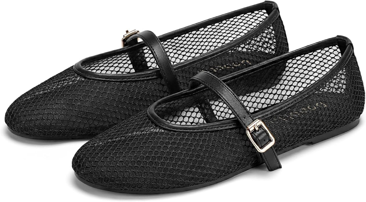 Mesh Ballet Flats for Women Round Toe Mary Jane Shoes Sexy Fishnet Trendy Dressy Ballerina Flat S... | Amazon (US)
