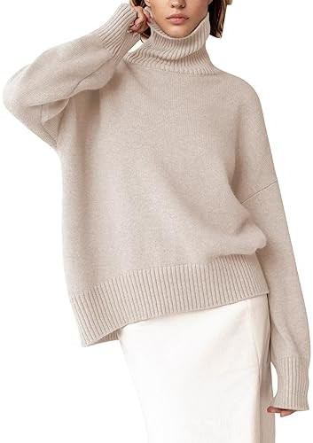 YKR Women's Turtleneck Sweater Chunky Long Sleeve Knitted Pullover High Low Hem Trendy 2025 Fall ... | Amazon (US)