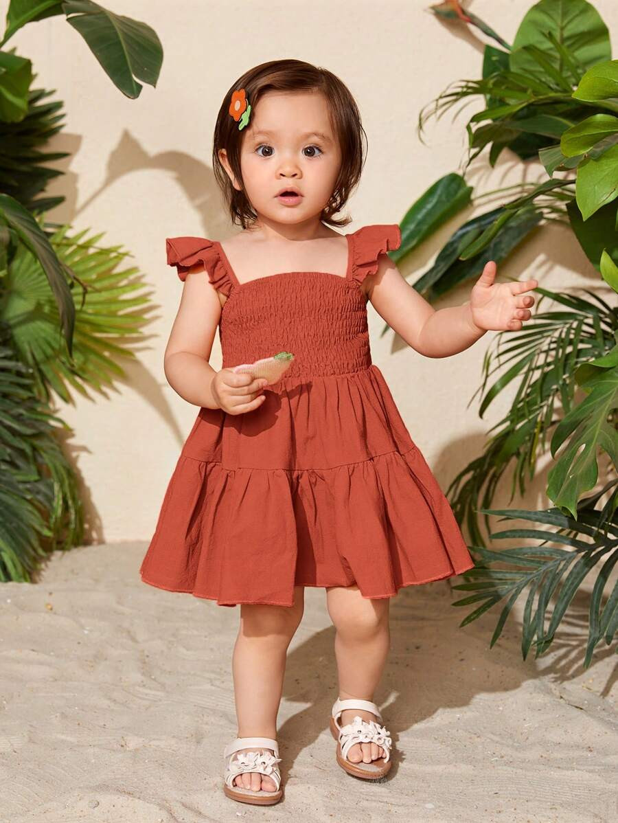 SHEIN Baby Girl Ruffled Flutter Sleeve Dress With Smocked Bodice | SHEIN