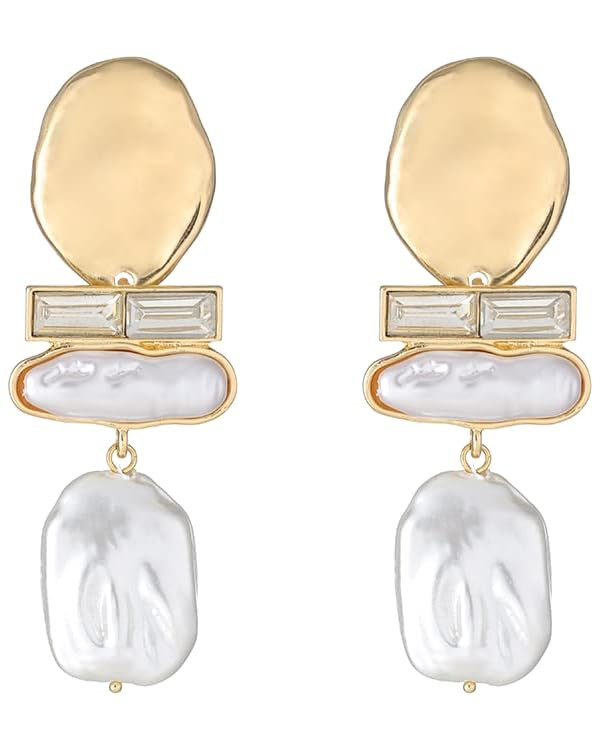 Statement Pearl Dangle Earring Luxury Chandelier Earring Gold and Pearl Earring Organic Style Ear... | Amazon (US)