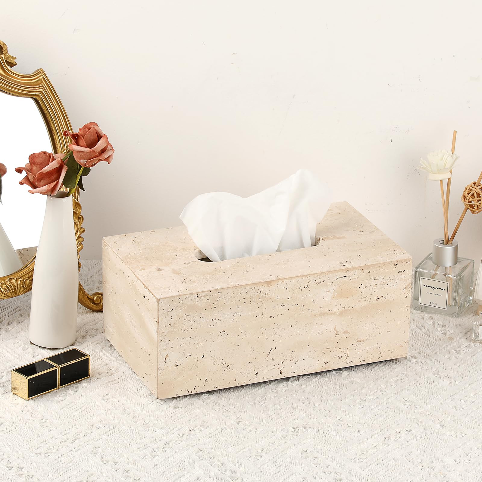 Sumnacon Rectangular Tissue Box Cover Natural Travertine Tissue Cover with Pads,Heavy Duty Stone ... | Amazon (US)