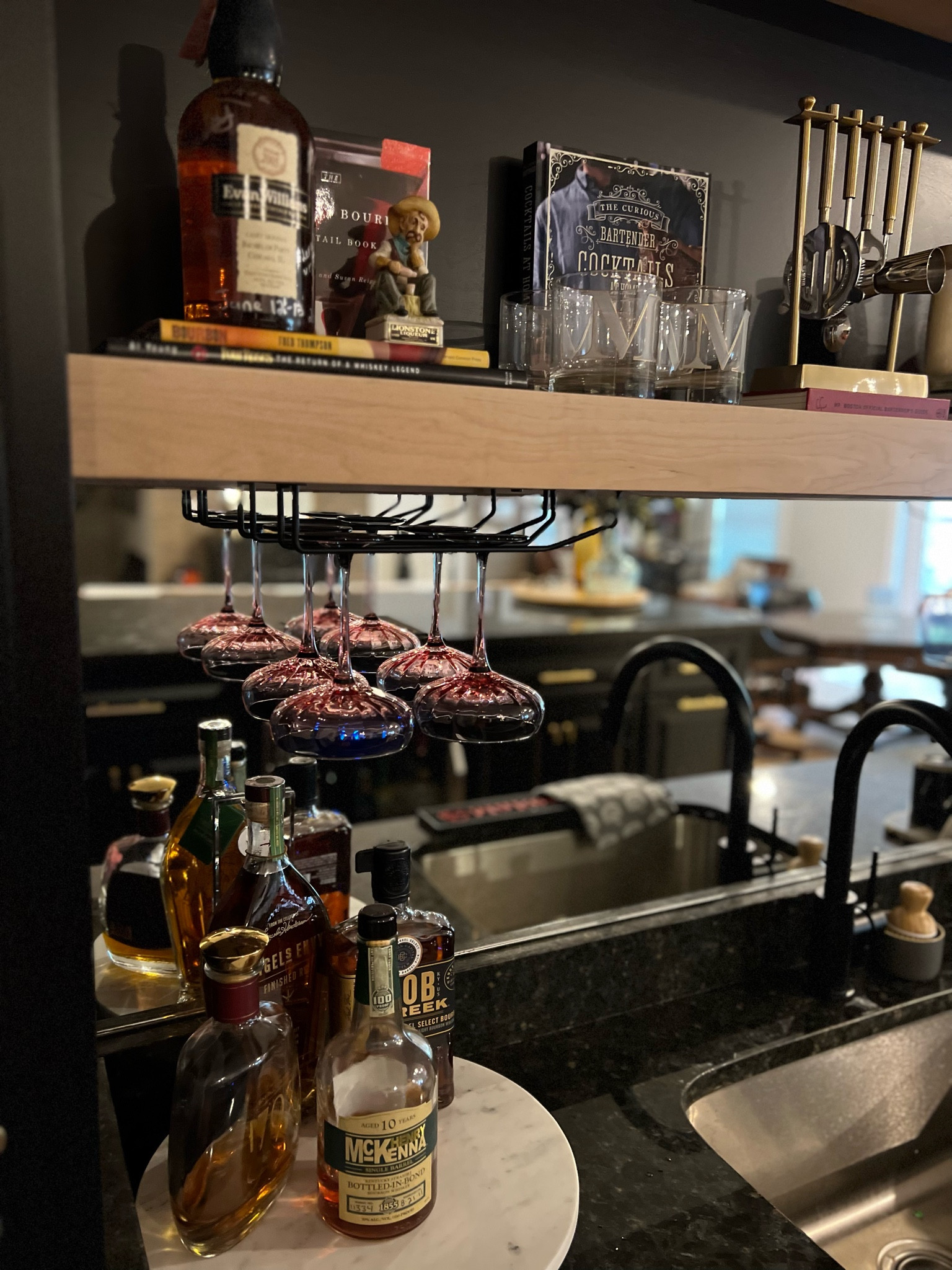 Home basement bar decor, black cabinets, custom bar, black granite countertops, Halloween seasonal holiday decor, decanters, glassware, cocktail and wine glasses, led boo light up marquee sign, bat wine opener, home goods, tj MAXX, target, Amazon finds

#LTKHalloween #LTKhome #LTKSeasonal