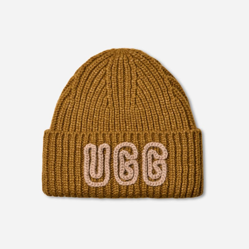 UGG® Women's Chunky Crafted Rib Beanie Acrylic Blend in Ochre Green | UGG (US)
