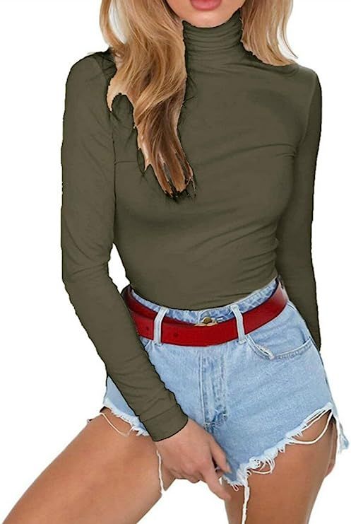 PALINDA Women's Long Sleeve Striped Basic Solid Round Neck Bodysuit Stretchy Leotards | Amazon (US)