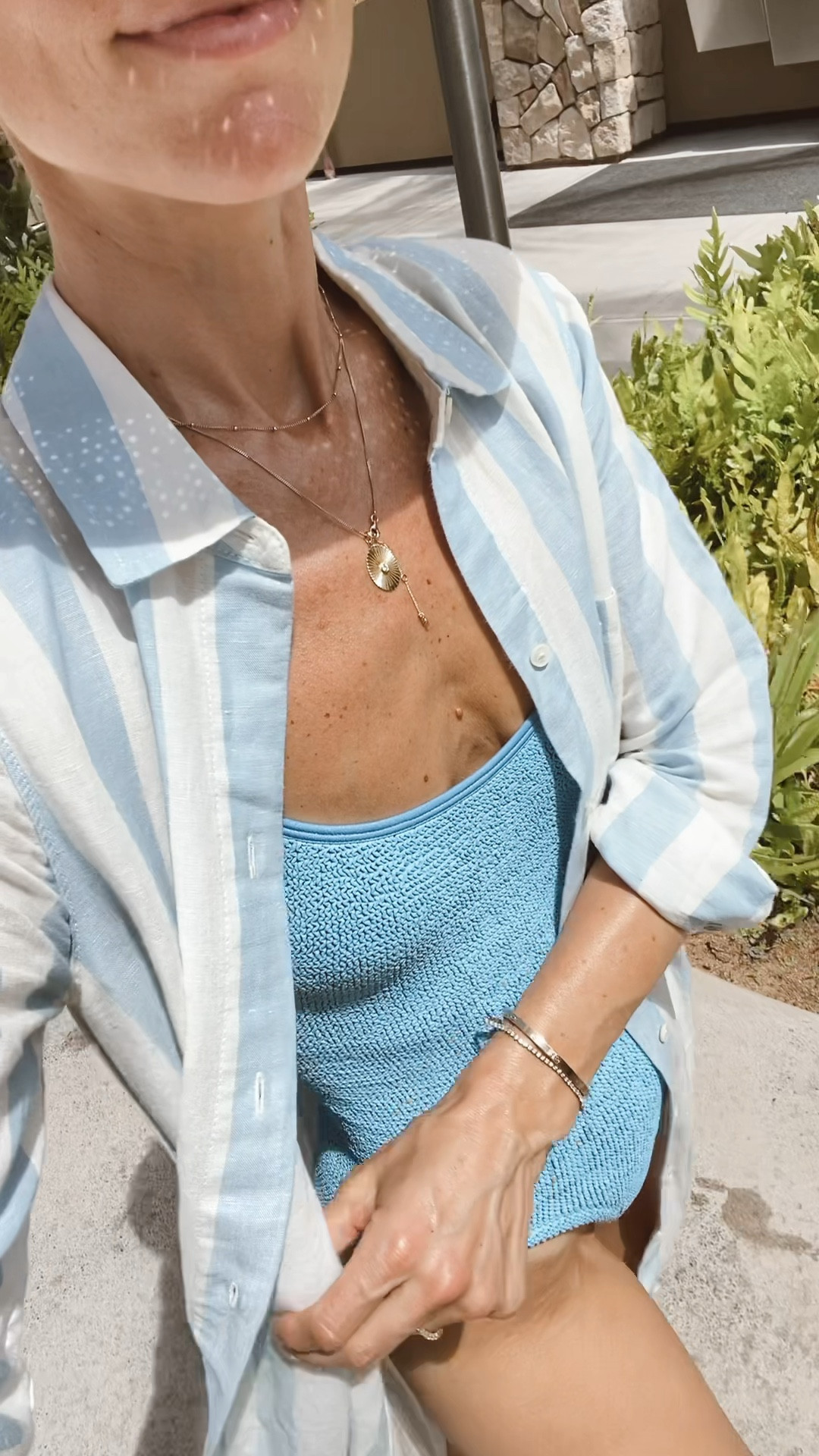 Shades of blue swim 
Blue and white linen coverup is 15% off and runs tts 


#LTKswim #LTKsalealert