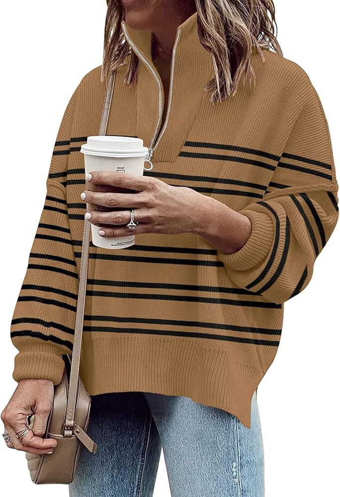 ETCYY Oversized Sweaters for Women Fall 2022 Trendy Crewneck Batwing Long Sleeve Knit Tops Side S... | Amazon (US)