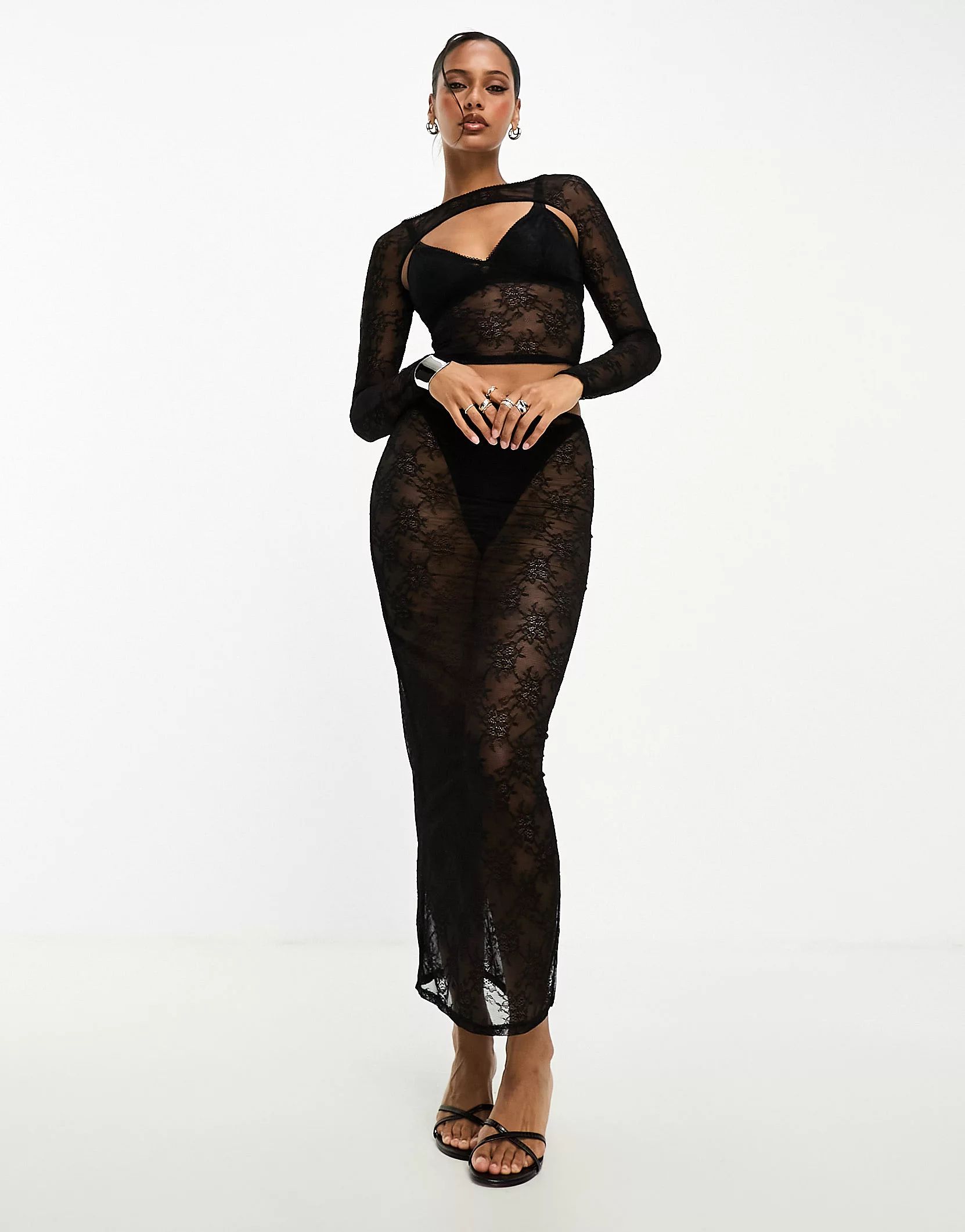 ASOS DESIGN co-ord lace midi skirt in black | ASOS (Global)