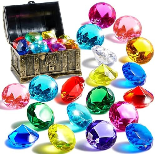 Sloosh Diving Gems Pool Toys, 16 Big Colorful Diamond with Pirate Treasure Chest,Swim Dive Toy fo... | Amazon (US)