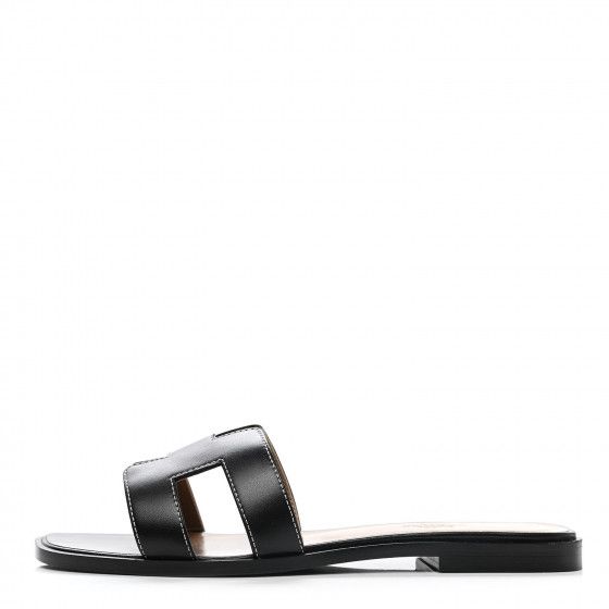 HERMES Box Calfskin Oran Sandals 37 Black | FASHIONPHILE | Fashionphile