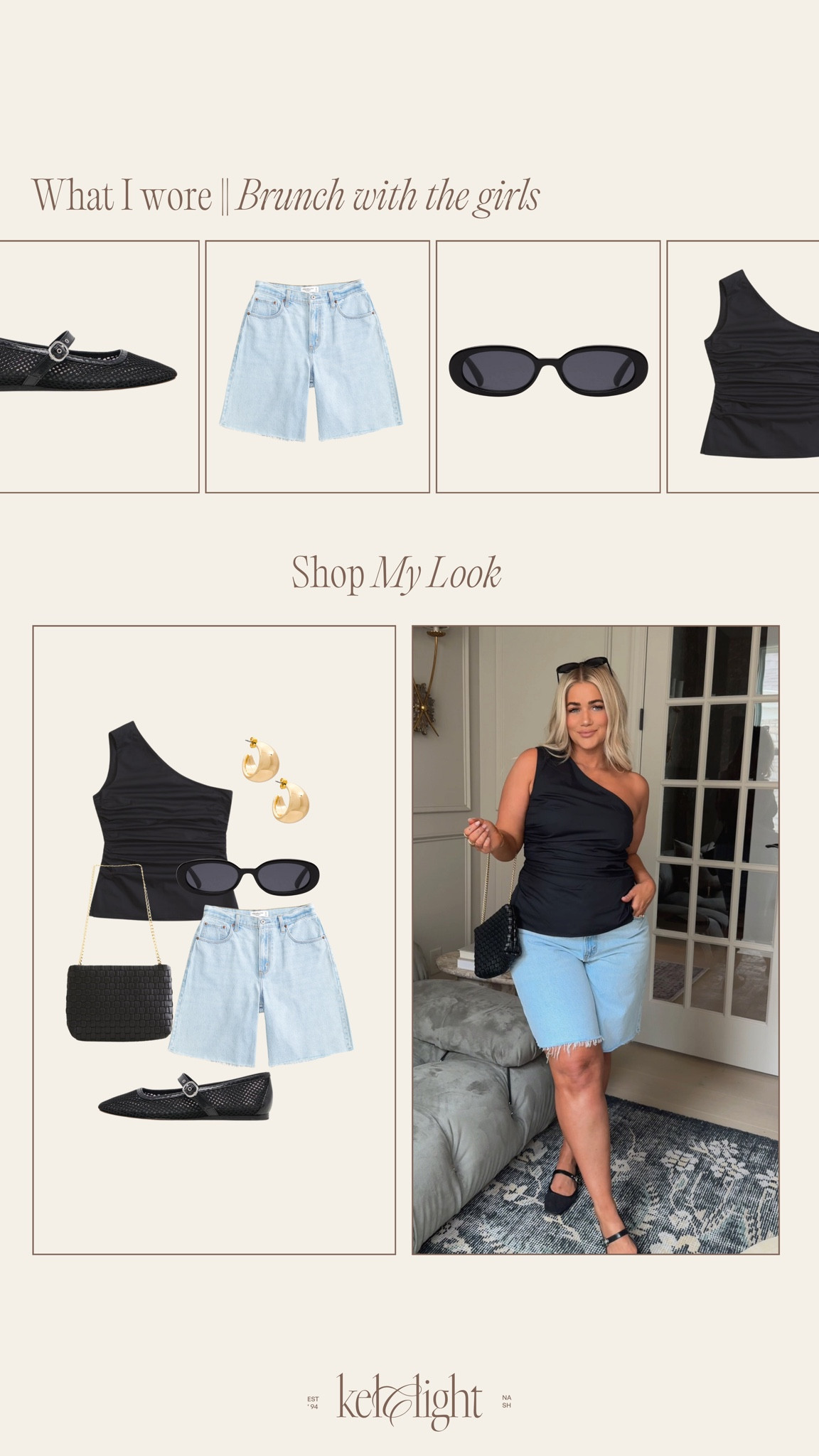 Brunch outfit idea! Outfit is on sale✨ I’m in a 32 in the shorts for a bagger look! Use code ‘DENIMAF' #brunch #ootd #denimshorts 

#LTKSeasonal #LTKxAF #LTKMidsize