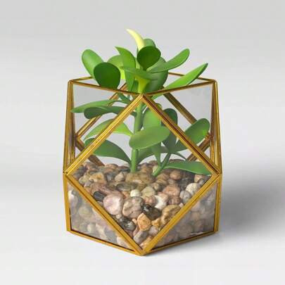 5" X 4" Artificial Succulent Plant With Brass Terrarium - Opalhouse | SHEIN
