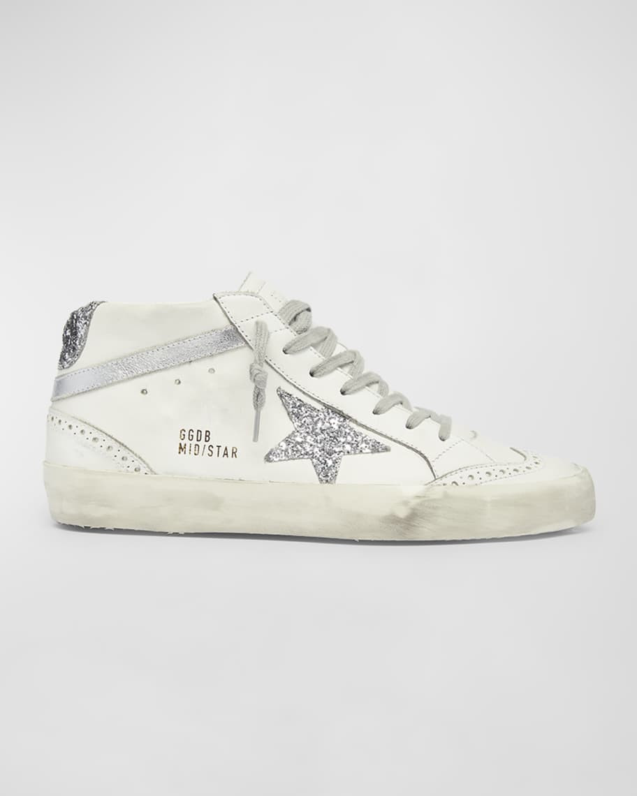 Golden Goose Mid Star Classic Glitter Leather Sneakers | Neiman Marcus