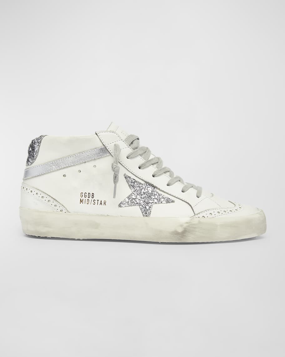 Golden Goose Mid Star Classic Glitter Leather Sneakers | Neiman Marcus