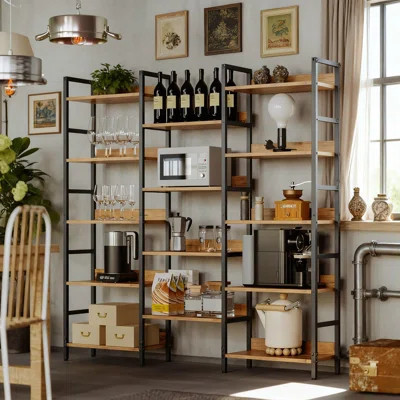 Triple Wide 5-Tier Industrial Bookshelf With Baffles, Heavy-Duty Metal Frame Storage Bookcase For Living Room, Home Office, Large Display Shelf Vintag | Wayfair North America