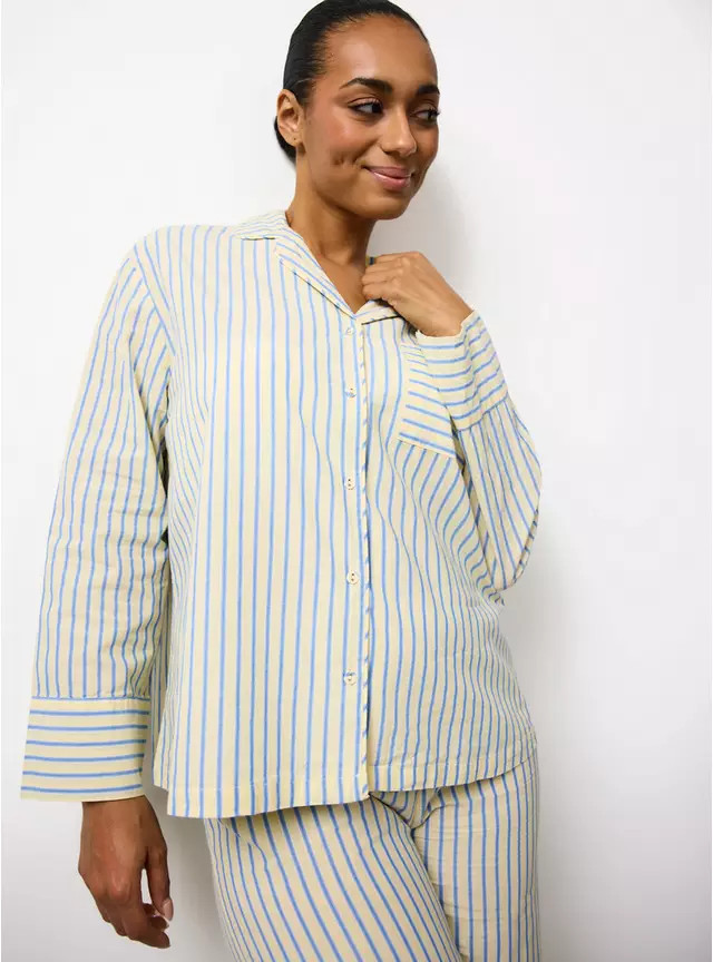 Yellow and Blue Stripe Poplin Cotton Pyjamas S | Tu Clothing