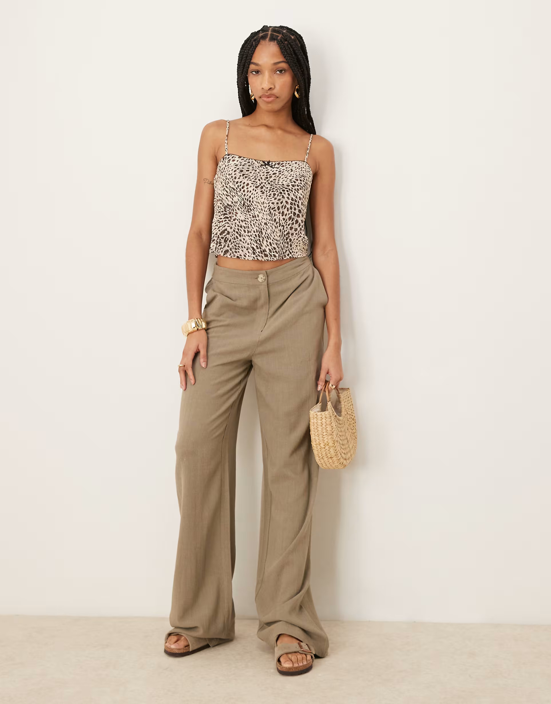 ASOS DESIGN Tall relaxed straight leg linen mix pants in khaki | ASOS (Global)