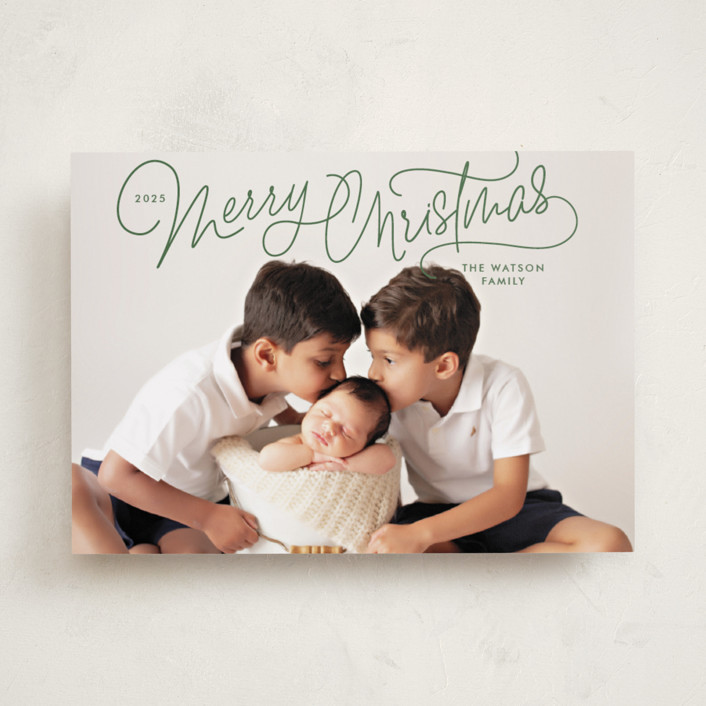 "Up Top" - Customizable Christmas Photo Cards in Green by Lauren Chism. | Minted