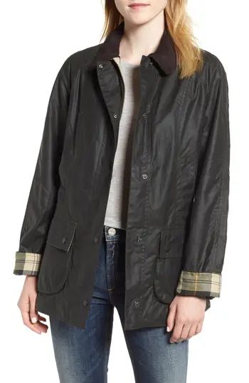Women's Barbour Beadnell Waxed Cotton Jacket, Size 4 US / 8 UK - Green | Nordstrom
