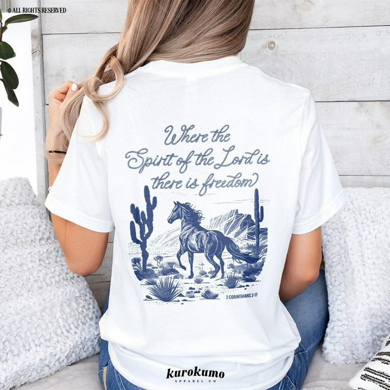 Spirit of the Lord Bible Verse Shirt Western Horse Desert Graphic Tee Christian Faith Based Cloth... | Walmart (US)