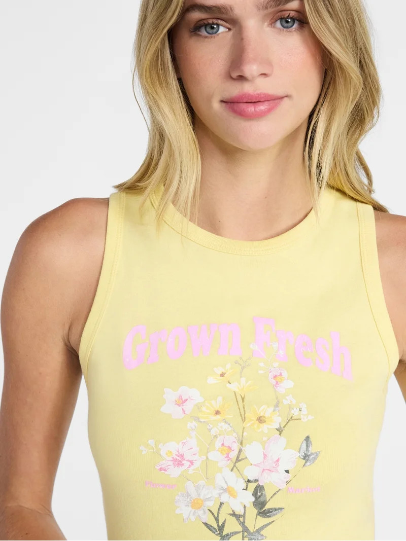 No Boundaries Cotton Ribbed Graphic Tank Top, Women's XXS-XXL - Walmart.com | Walmart (US)
