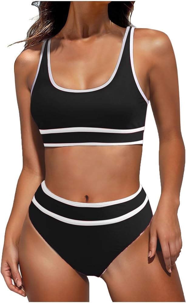 TAPIYANG Bathing Suit for Women High Waisted Bikini Sets Sporty Two Piece Swimsuits Color Block C... | Amazon (US)