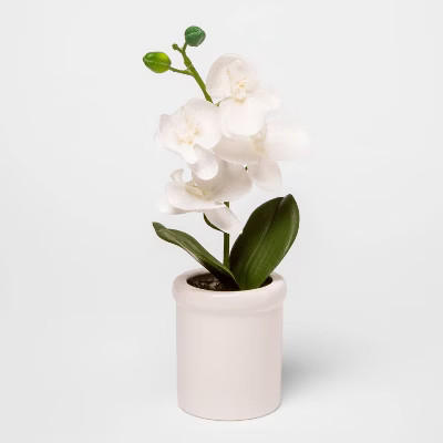12.5" x 4.5" Artificial Orchid in Ceramic Pot White - Threshold™ | Target