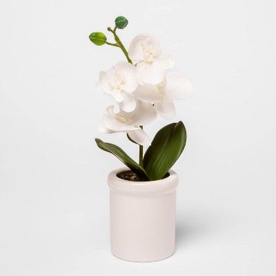 12.5" x 4.5" Artificial Orchid in Ceramic Pot White - Threshold™ | Target