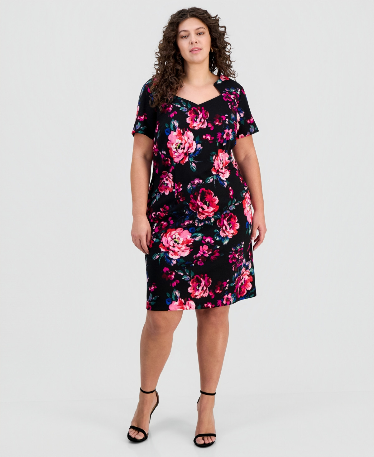 Connected Plus Size Printed Cutout-Neck Scuba Sheath Dress - Black | Macy's