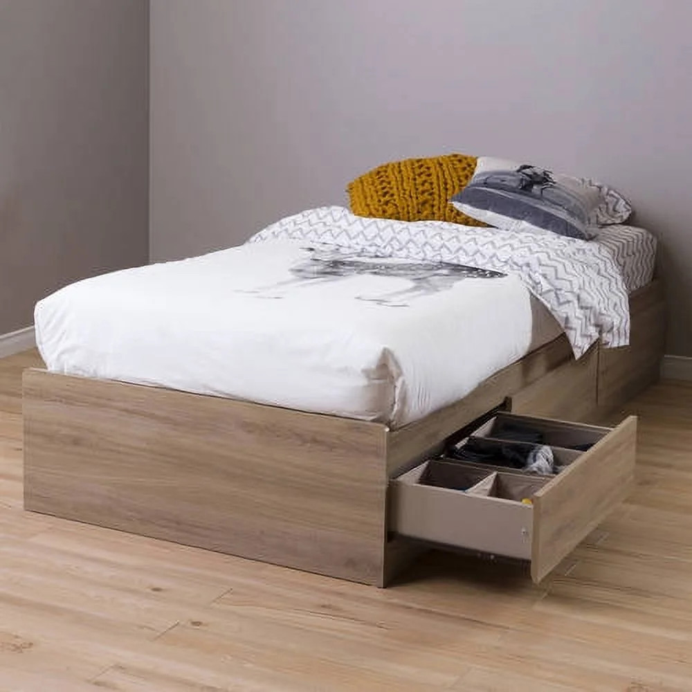 South Shore Fynn Twin Mates Bed with Storage Drawers, Rustic Oak | Walmart (US)