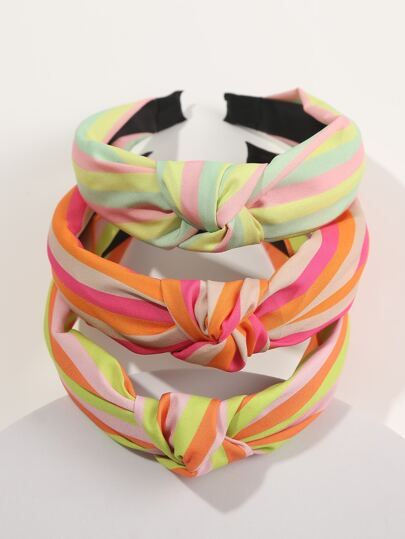 3pcs Striped Print Wide Headband | SHEIN