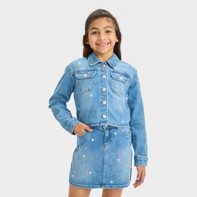 Girls' Embroidered Daisies Jean Jacket - Cat & Jack™ Light Wash | Target