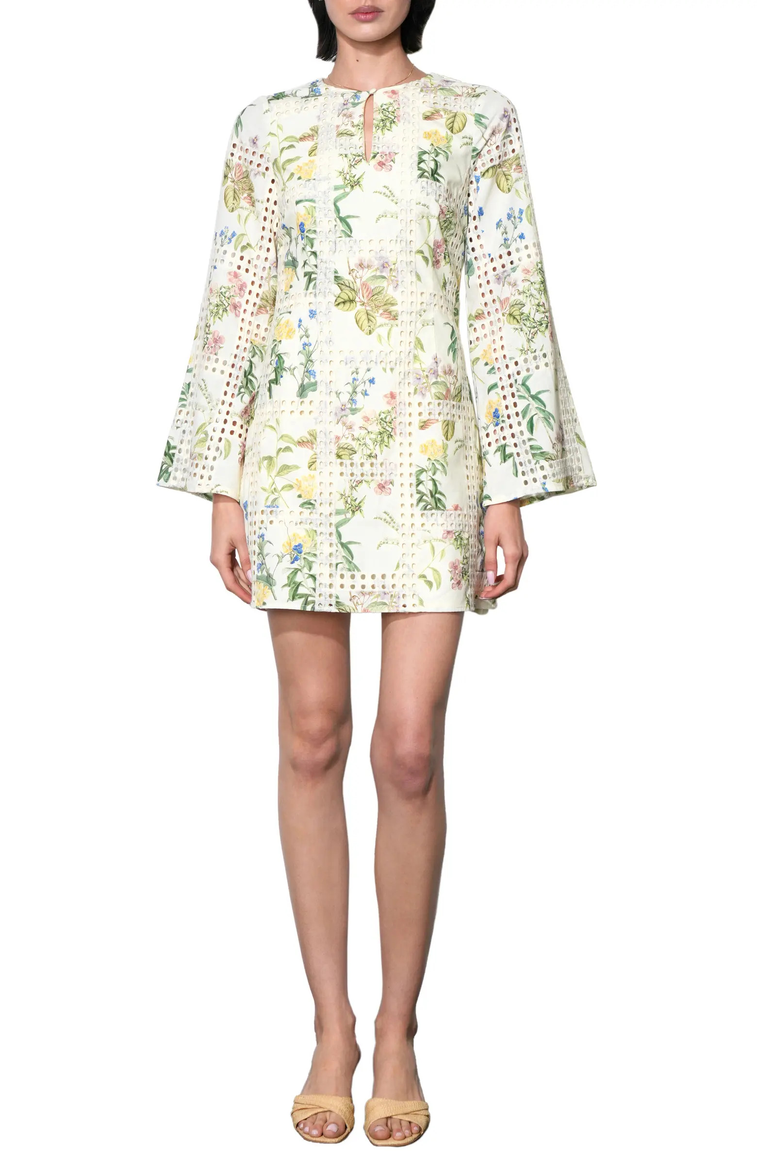 Marshall Embroidered Long Sleeve Cotton Minidress | Nordstrom