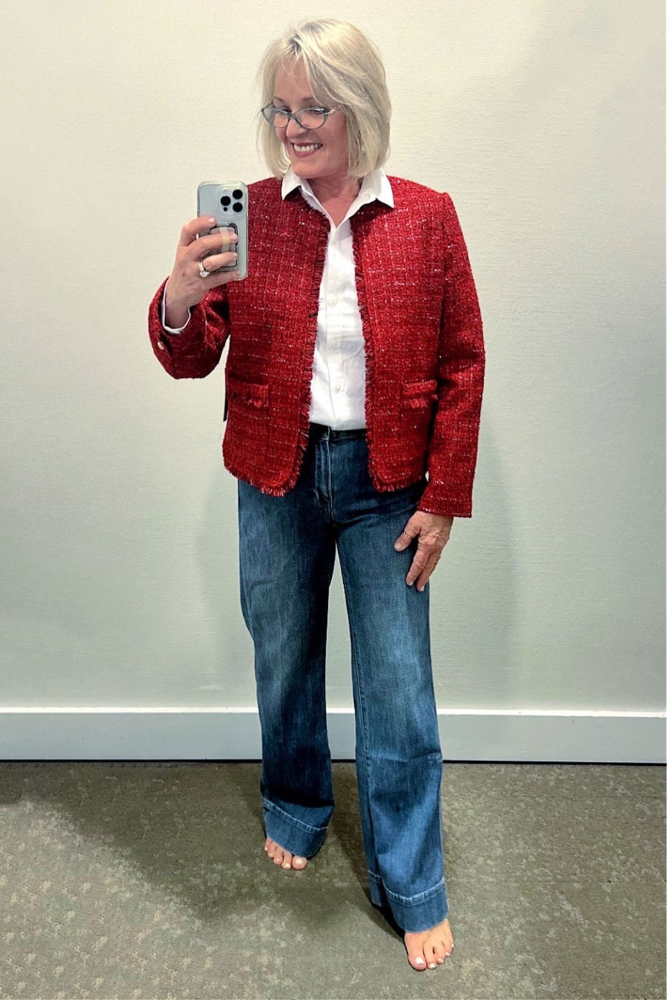 You can take 25% off many items at Chicos, and I love this tweed fringe jacket. It has fringe detail along the neckline, front and pockets,  and the pink and gold metallic threads running throughout gives it a holiday feel. I tried it on with the no- iron tunic, which is a very soft fabric and their trouser jeans, which come in four different washes

#Chicos #ChicosFashion #ChicosHolidayFashion #HolidayFashion #HolidayOutfit #Fashion #Fashionover50 #Fashionover60 #TweedJacket #TrouserJeans 

#LTKHoliday #LTKstyletip #LTKSeasonal